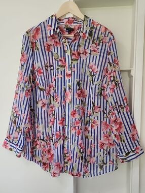 Talbots Stripe Flower Blossom Top Shirt Blouse 2X